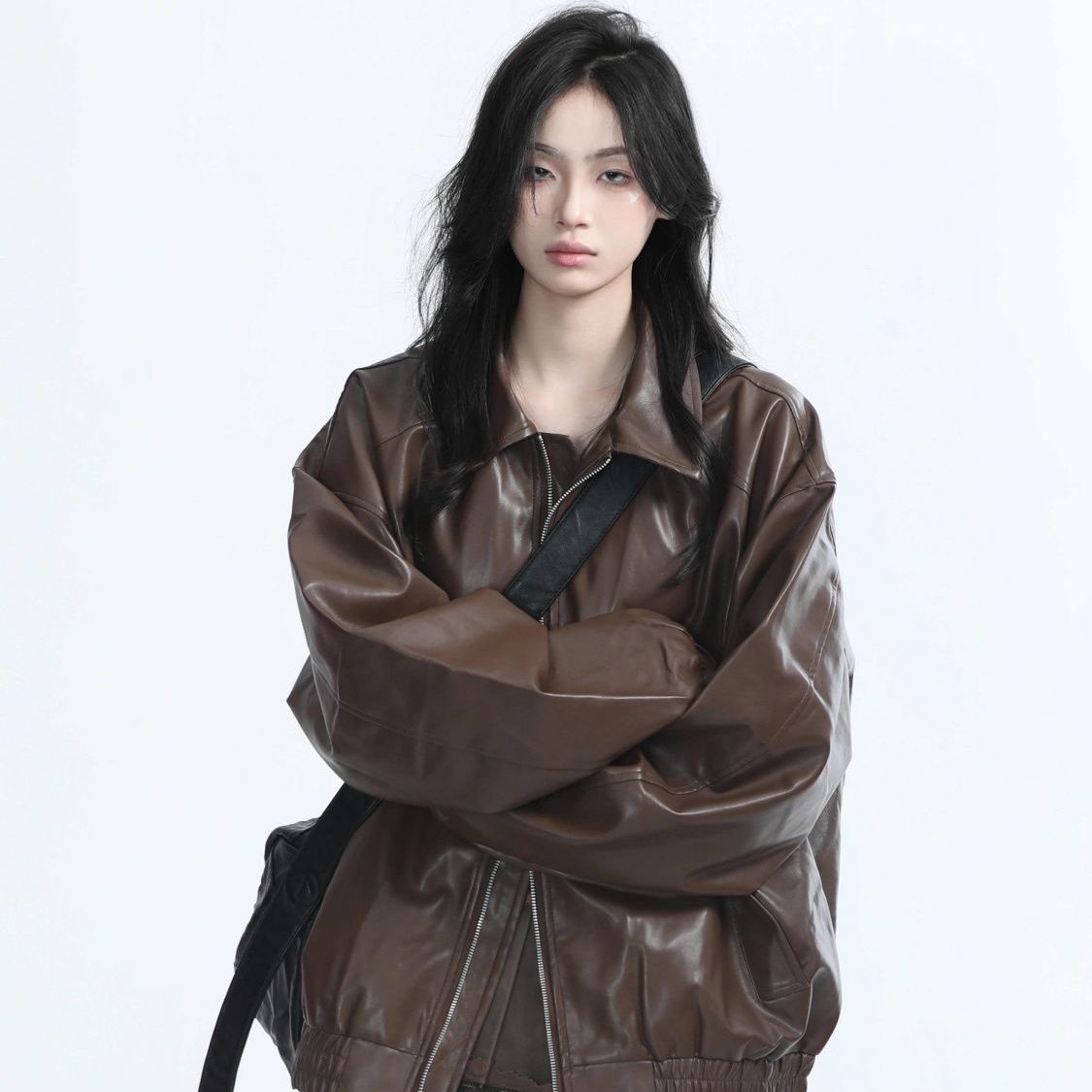 5a4dbf00-00a6-43c6-8b61-5d08dc19e6be-e1761207459687.jpeg 2025 Maillard Brown Vegan Leather Jacket - Women's Retro American Biker Style - Image 1
